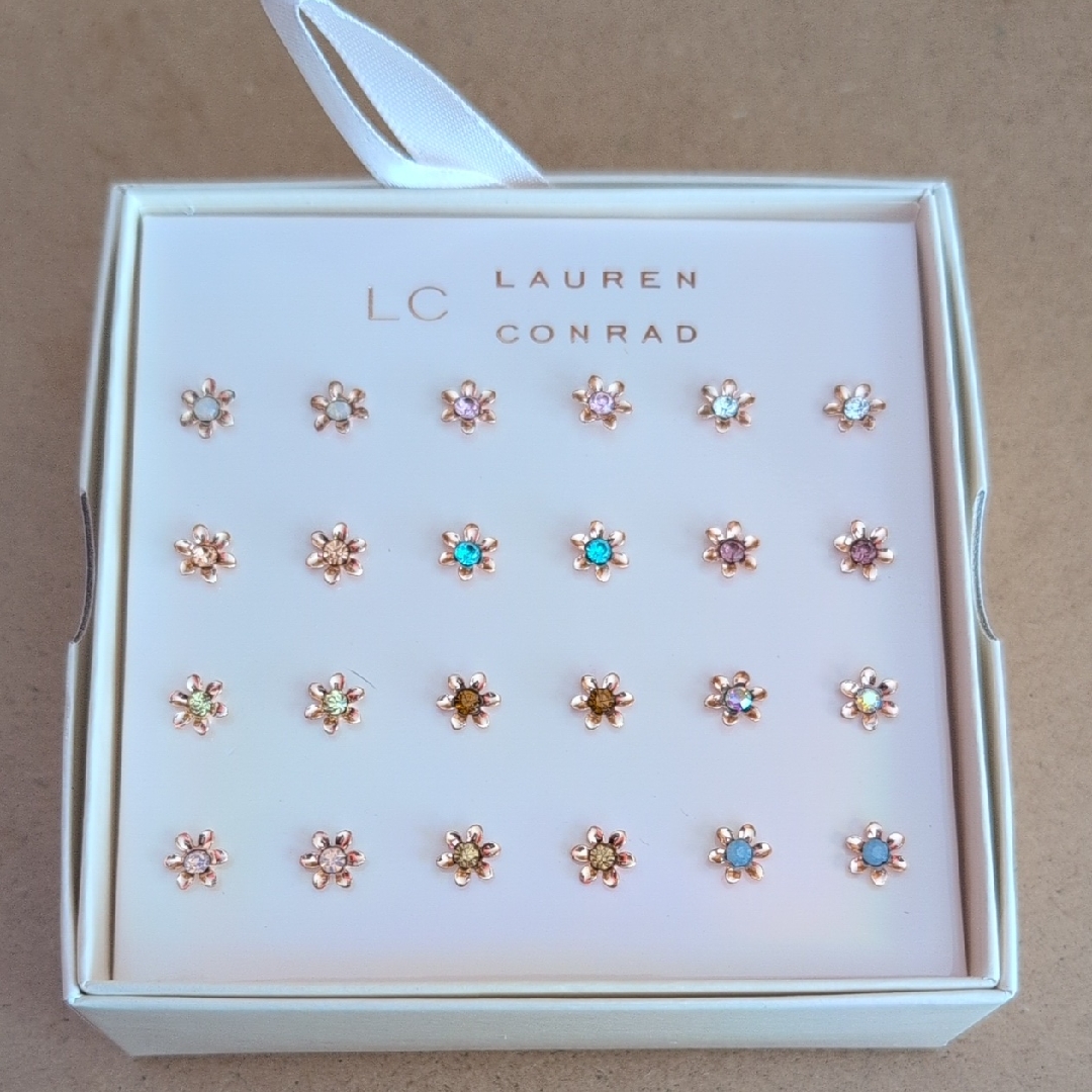 Lc Lauren Conrad Floral Stud Earrings Set - Gold And Multicolor